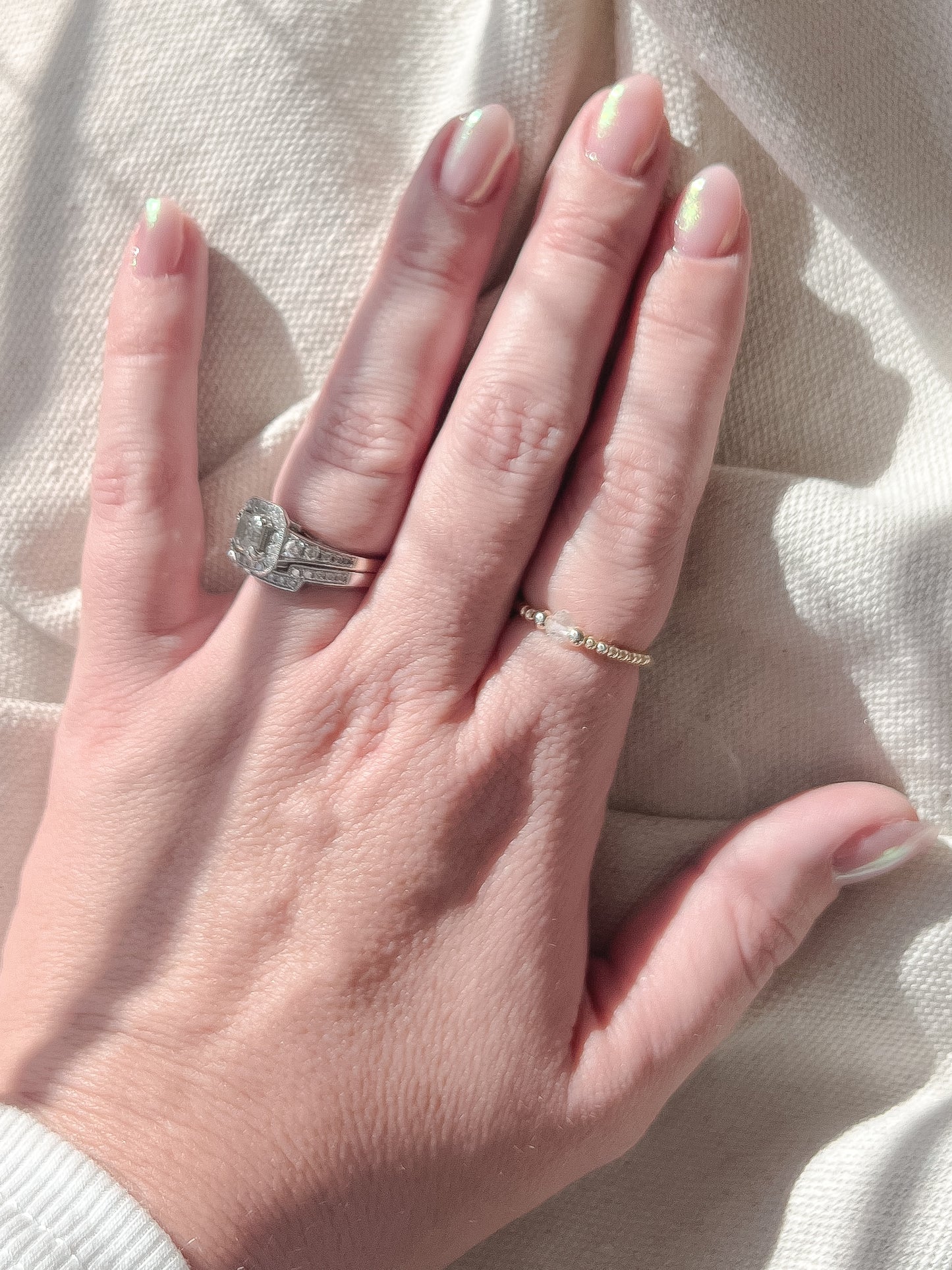 KYA | gold-filled beaded stretchy ring with Herkimer Diamond accent