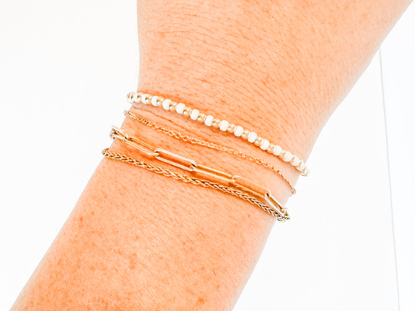 Cream and gold-filled beaded bracelet