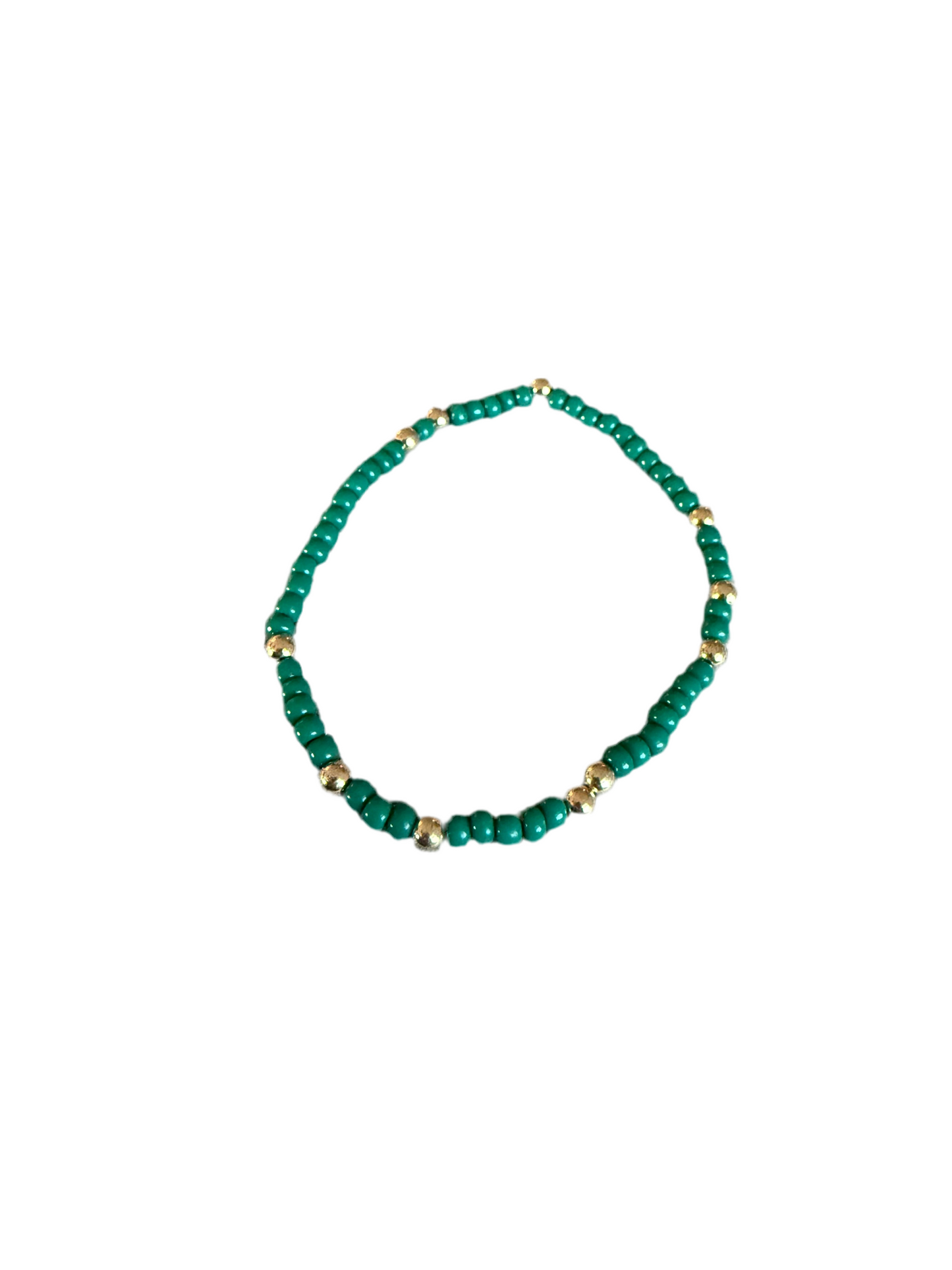 green and gold beaded bracelet