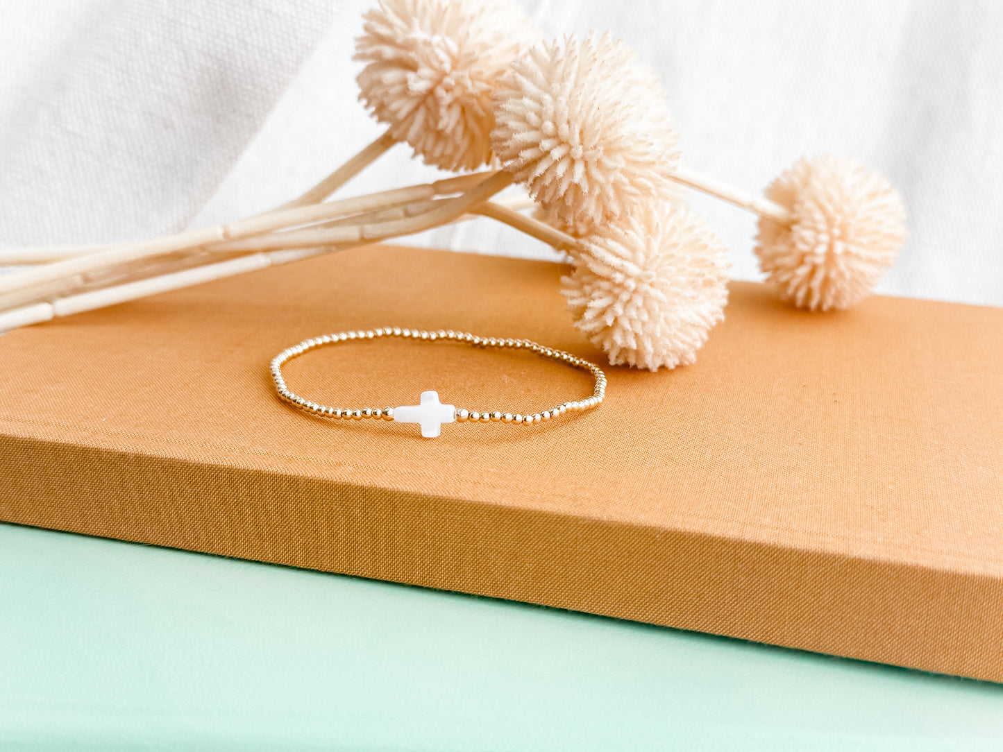 EZRA | gold-filled beads with mother of pearl cross accent