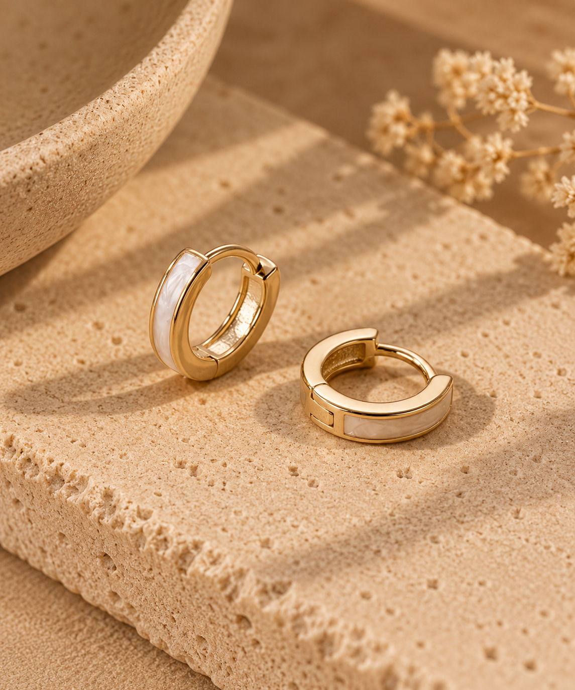 Kate | mother of pearl + sterling silver with gold plated comfort closure hoop
