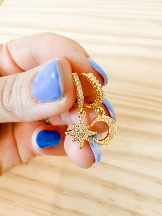 Moon and Star | sterling silver with gold plated hoop