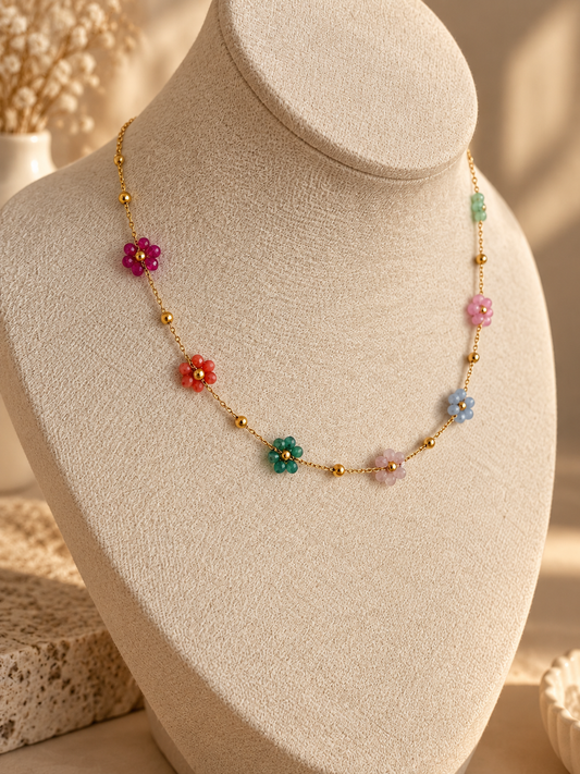 Beaded flower | stainless steel necklace