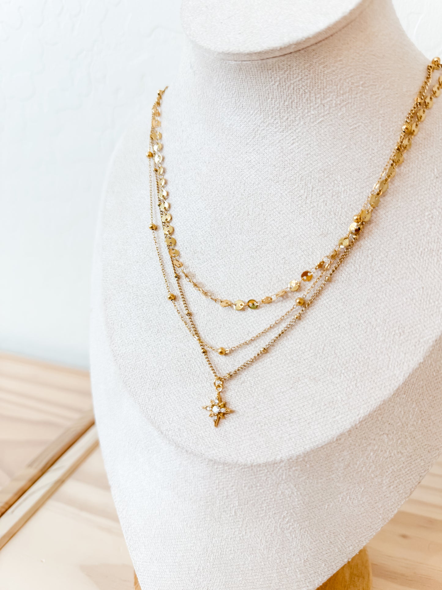 Moon Tri-Stack necklace | gold stainless steel