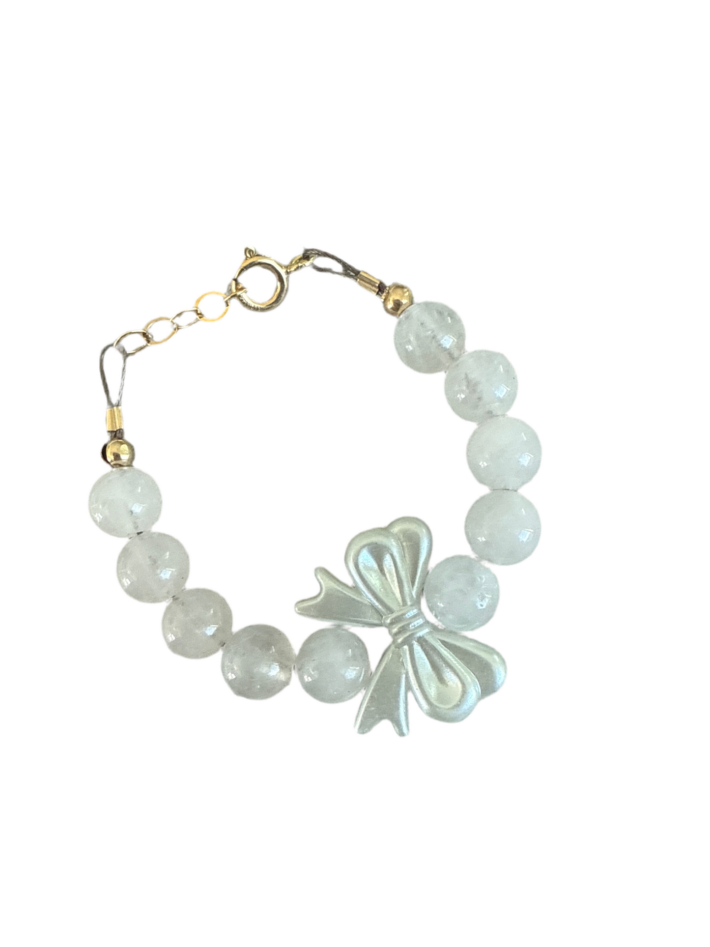 Pink gemstone with bow accent | beaded bracelet