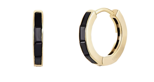 VERA | Sterling silver with gold plated click closure hoop with black zircon detail