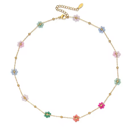 Beaded flower | stainless steel necklace