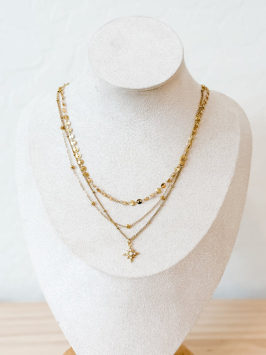 Moon Tri-Stack necklace | gold stainless steel