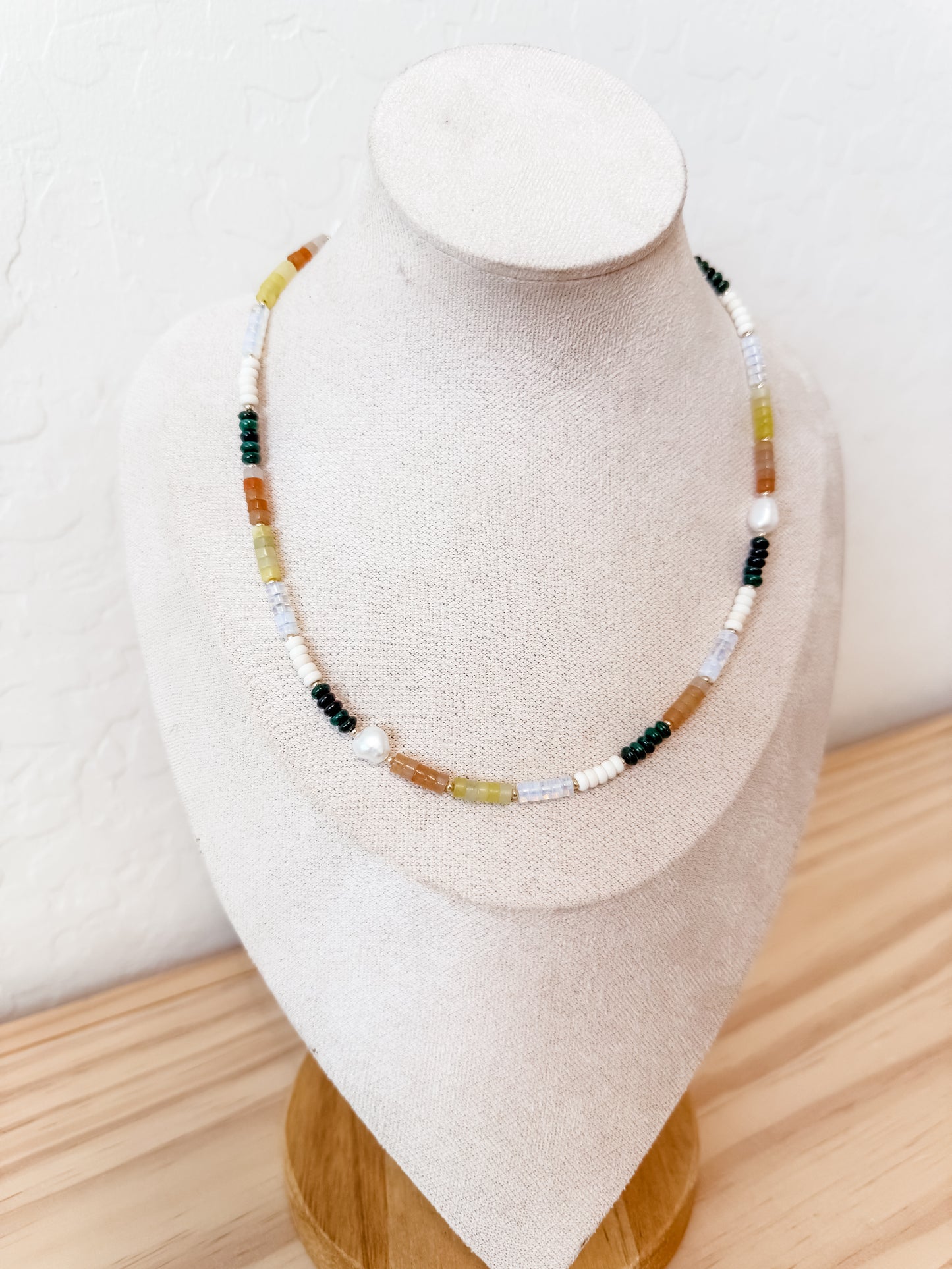 Terra Mare - land & sea | gemstone and pearl beaded necklace with gold-filled and stainless steel components