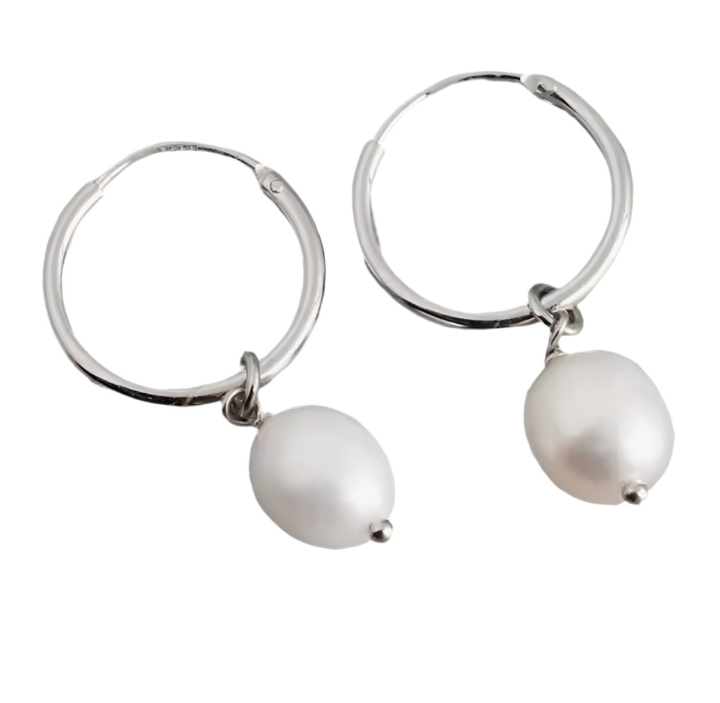 DARLA 2 | sterling silver comfort closure hoops with pearl accent