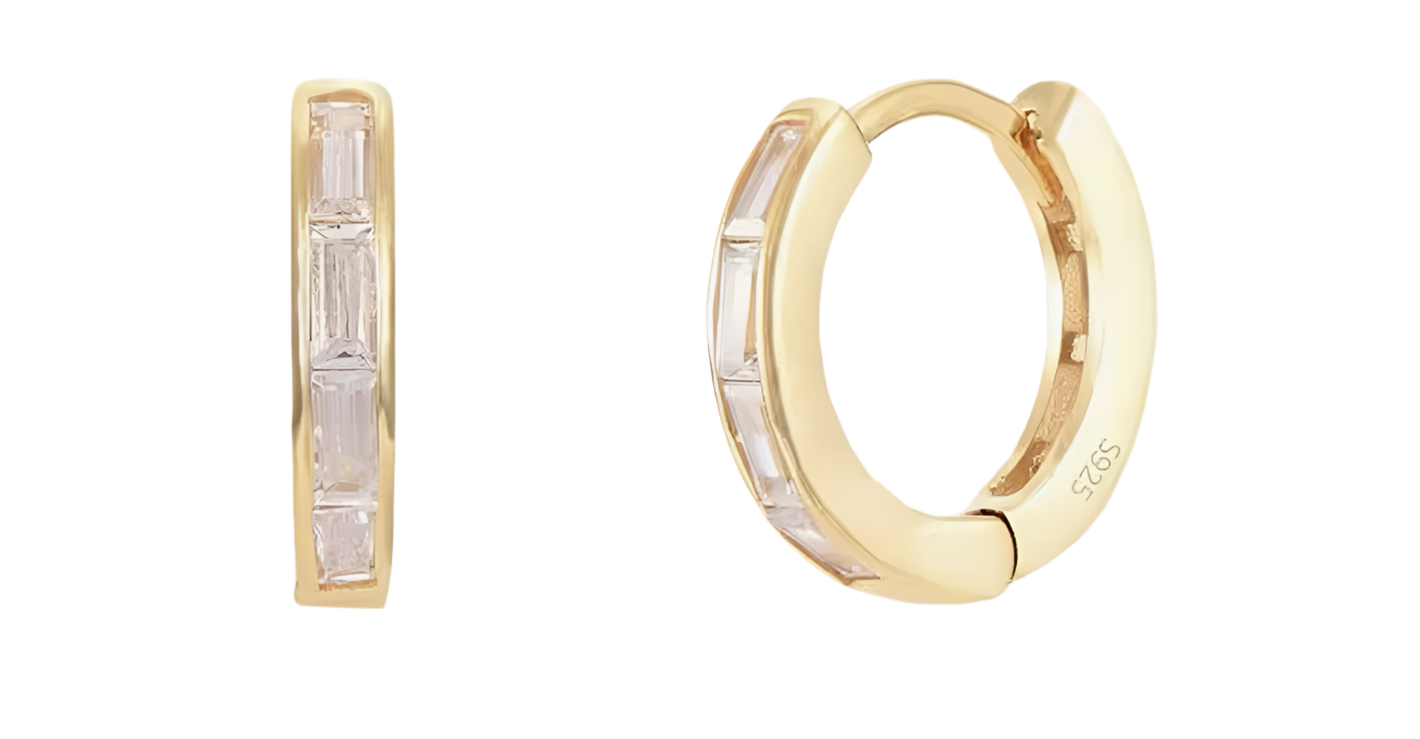 VERA | Sterling silver with gold plated click closure hoop with white zircon detail