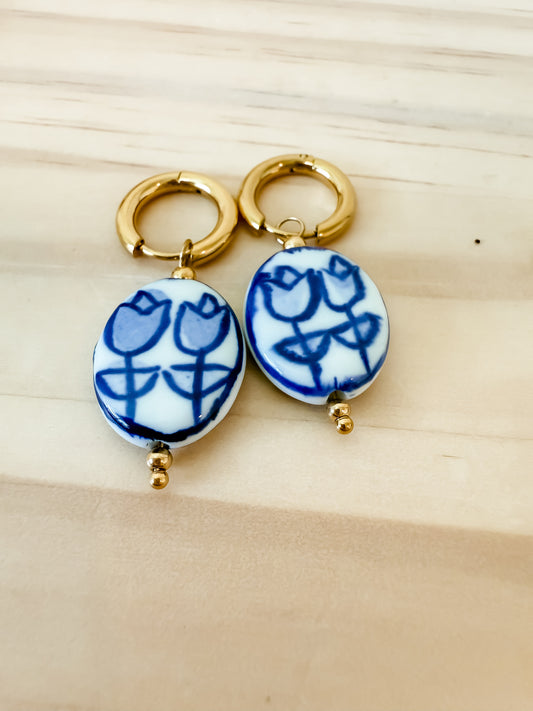 Ceramic Hand-Painted Earrings | stainless steel