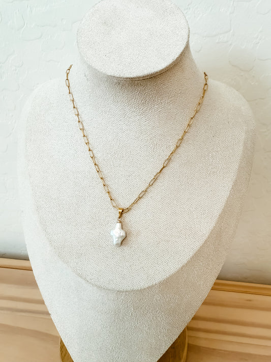 Baroque Pearl Cross Necklace | stainless steel