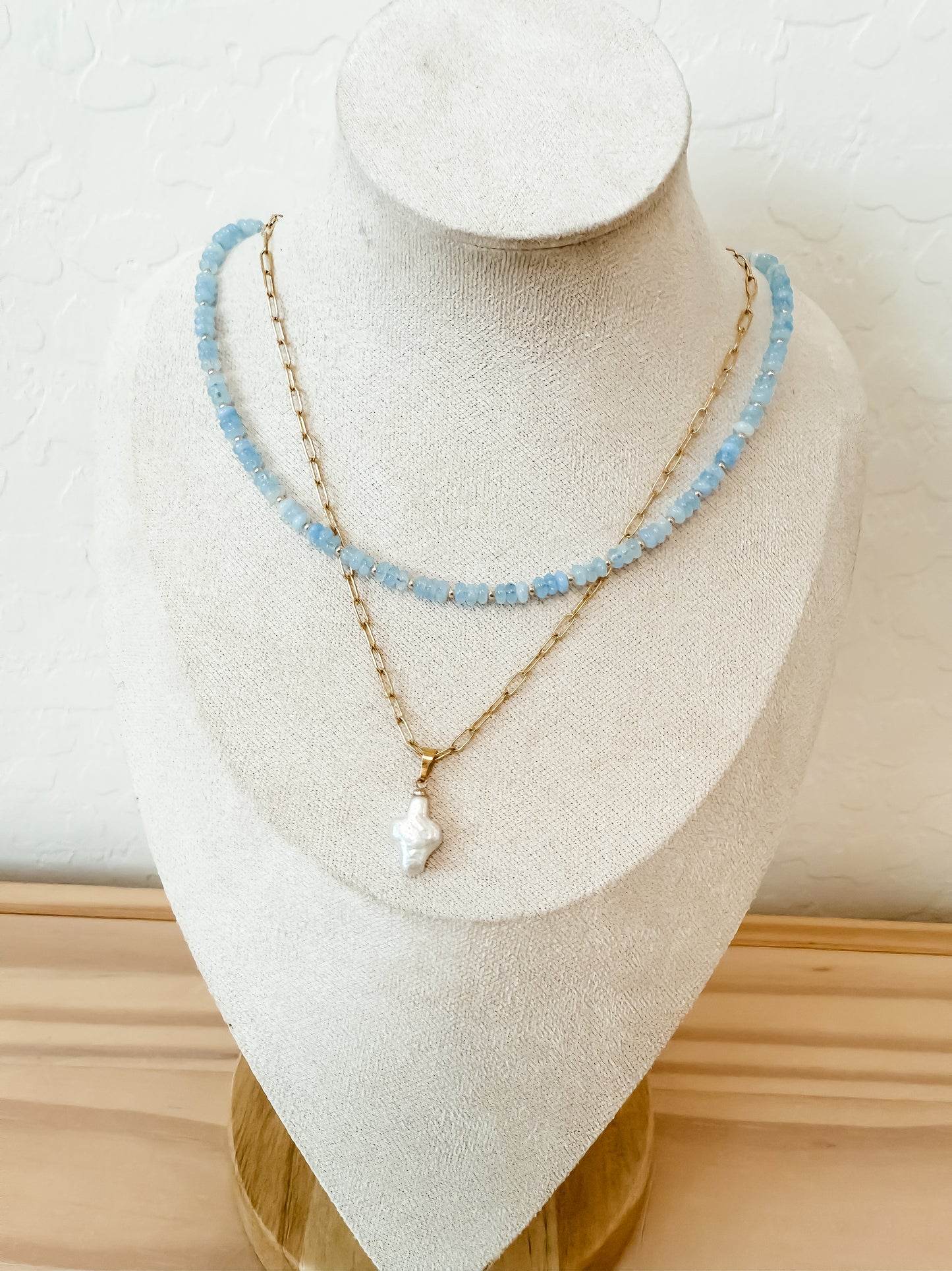 Aquamarine Beaded Necklace | with gold-filled and stainless steel components