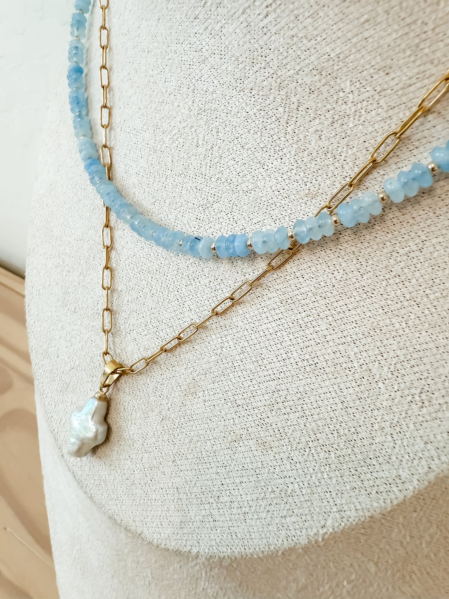 Aquamarine Beaded Necklace | with gold-filled and stainless steel components