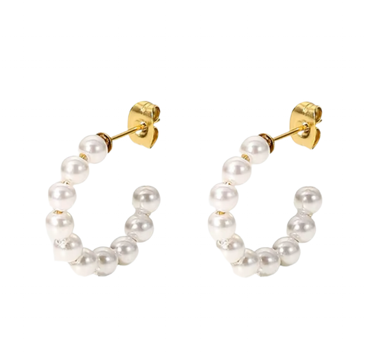 BETHANIE | stainless steel beaded pearl hoops