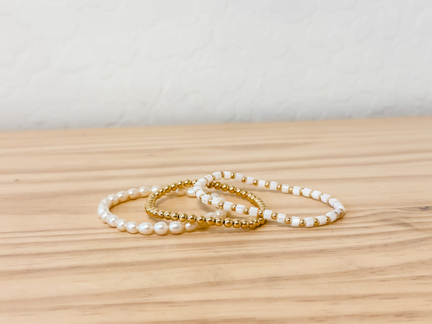 KAIA bundle | freshwater Pearl, mother of pearl, & gold-filled beaded bracelets