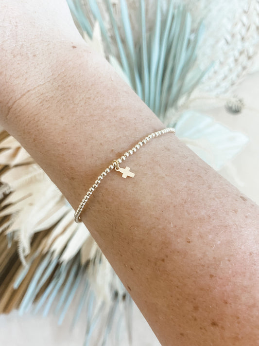 MAGDALENE | gold-filled beaded bracelet with tiny gold-filled cross