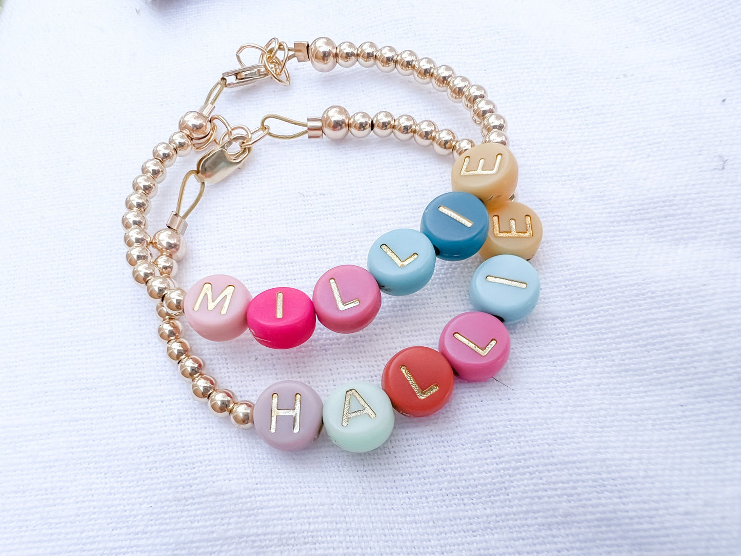LITTLES | ezra clasp style bracelet with rainbow letters
